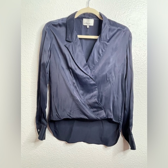 3.1 Phillip Lim Long Sleeve Navy Blue Wrap Blouse Sz 0 - Picture 5 of 16